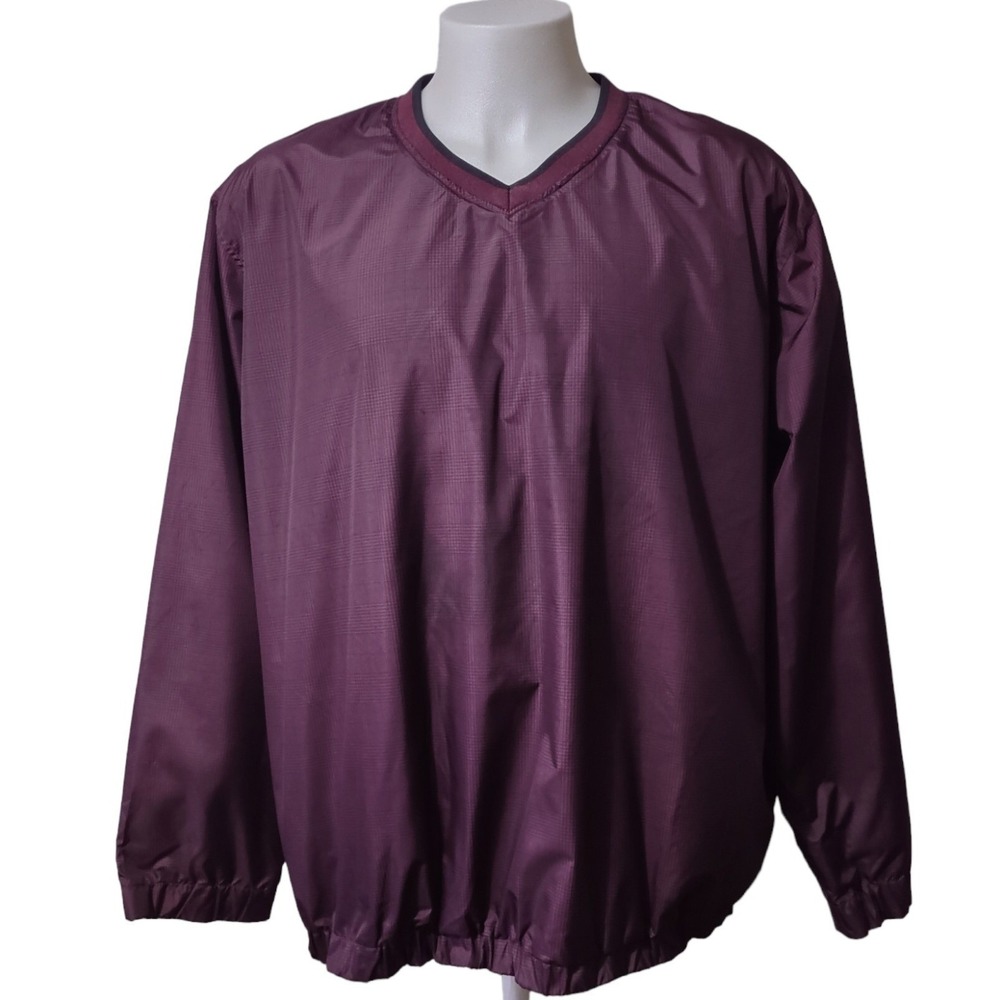 PGA Tour Jacket Mens 2XL XXL Windbreaker Pullover Golf Maroon Mesh Lined Elastic